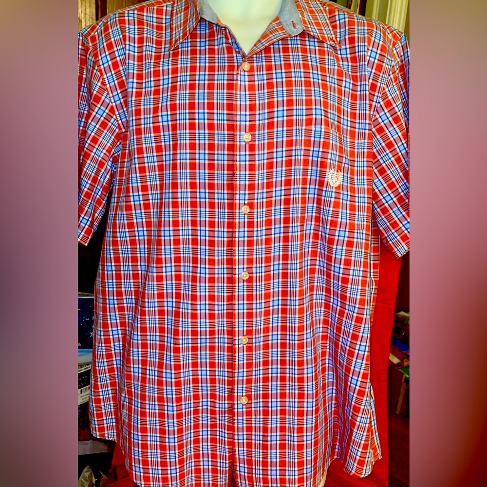 Men’s Chaps Orange & Blue Short Sleeve Button Down Shirt. Size XL